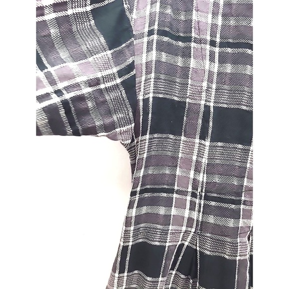 We The Free Woven Black Plaid Button Up Oversized Top Bell Sleeves Pockets Small - Picture 2 of 13